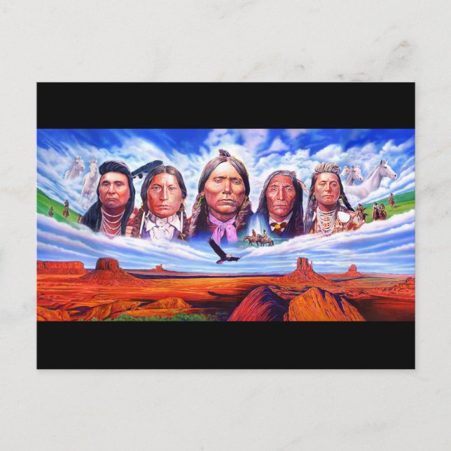 Postcard Native American Indian Chiefs Artwork (Front)