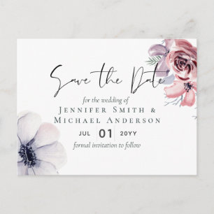 Postcard Navy Blue Coral Floral Save the Dates