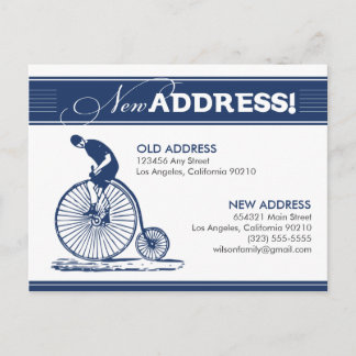 POSTCARD: New Address! Antique Bicycle (navy) Announcement Postcard
