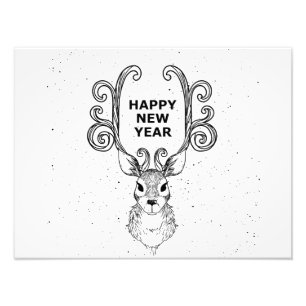 Postcard New Year Deer Christmas Holiday Photo Print