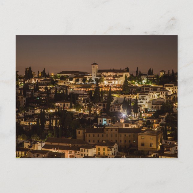 Postcard Night view from Alhambra de Granada Spain (Front)