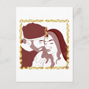 Postcard of a romantic Indian Desi couple in red