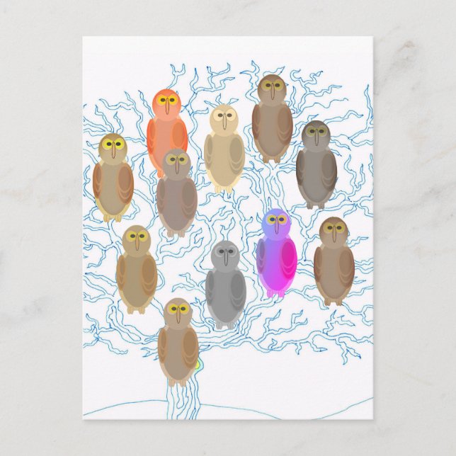 Postcard - Owl Family Tree (Front)