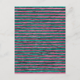 Postcard, Painted Stripes, Teal and Pink Postcard