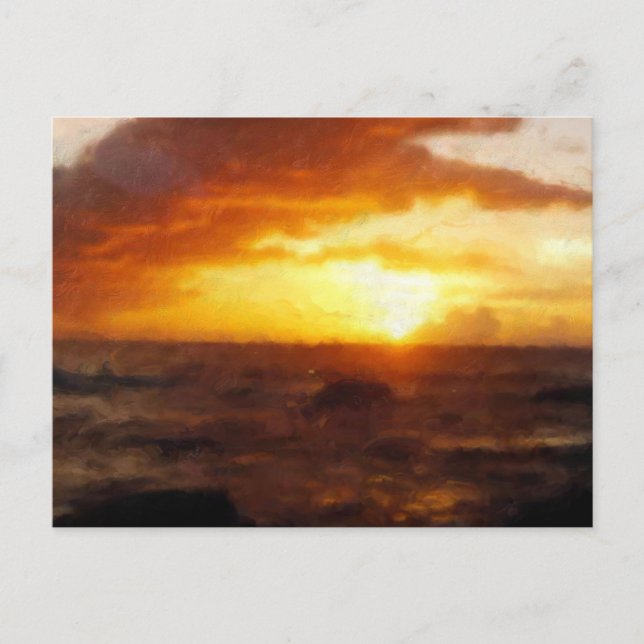 Postcard ~ Painting of Gorgeous Sunset over Ocean (Front)