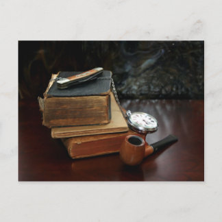 POSTCARD: Pipe smoking and vintage books Postcard