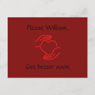 Postcard: Please name, get better soon, red heart. Postcard