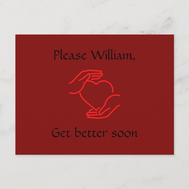 Postcard: Please name, get better soon, red heart. Postcard (Front)