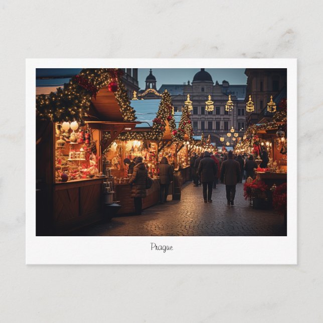 Postcard Prague Christmas night in Czech Republic (Front)