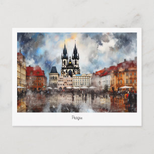 Postcard Prague night in Czech Republic