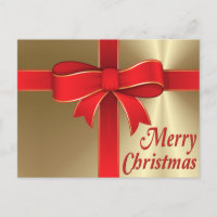 Postcard - Red Bow & Ribbon on Gold