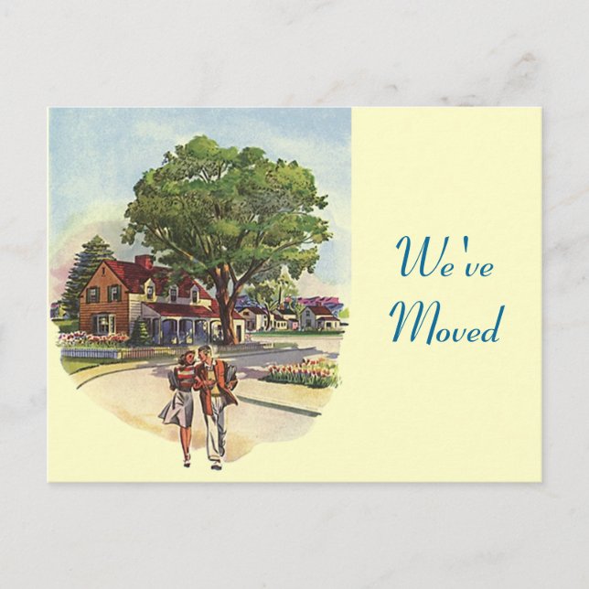 Postcard Retro Couple We've Moved New Address Home (Front)