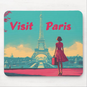 Postcard Retro Eiffel Tower Travel Illustration Mouse Pad
