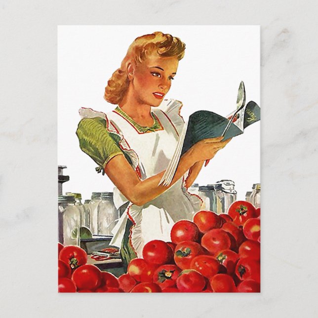 Postcard Retro Stylish Gal In Her Kitchen Canning (Front)