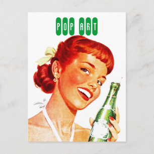 Postcard Retro Stylish Gal w/ Soda PUN FUN Pop Art
