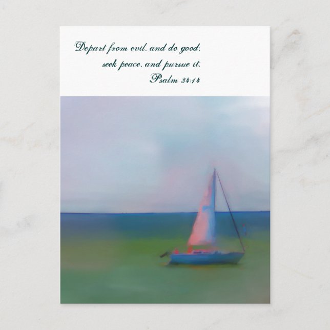 Postcard, Sailing Boat Bible Scripture, Seek Peace Postcard (Front)