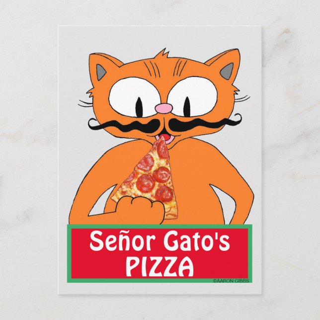 Postcard - Señor Gato's Pizza Funny Moustache Cat (Front)