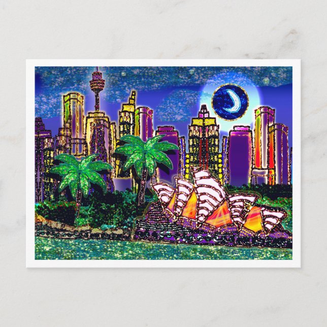 Postcard Sequin Art Moonlight Sydney Australia (Front)