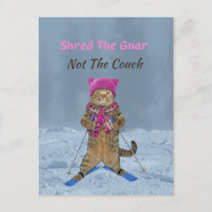Postcard, Shred the Gnar Ski Cat Postcard
