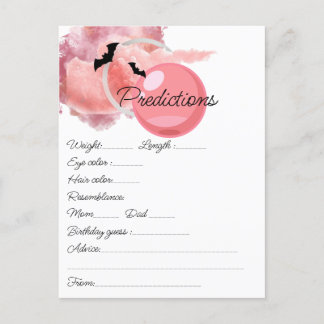 Postcard size pink baby shower Predictions card
