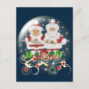Postcard-Snowglobe Mr & Mrs Santa Christmas Holiday Postcard