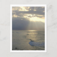 POSTCARD, SURFERS CATCHING THE LAST WAVES OF DAY