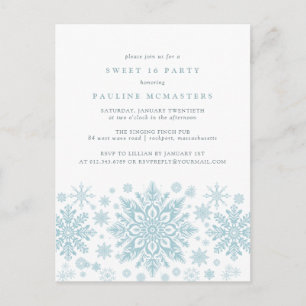 POSTCARD Sweet 16 Blue Snowflake Invitation