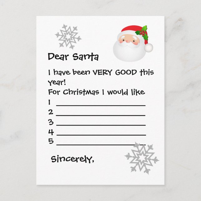Postcard To Santa - Dear Santa I Would Like... (Front)