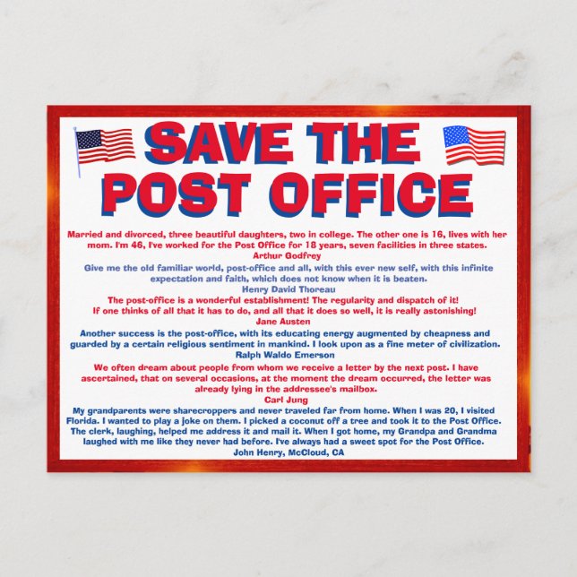 Postcard to SAVE THE POSTOFFICE !!! with quotes 6 (Front)