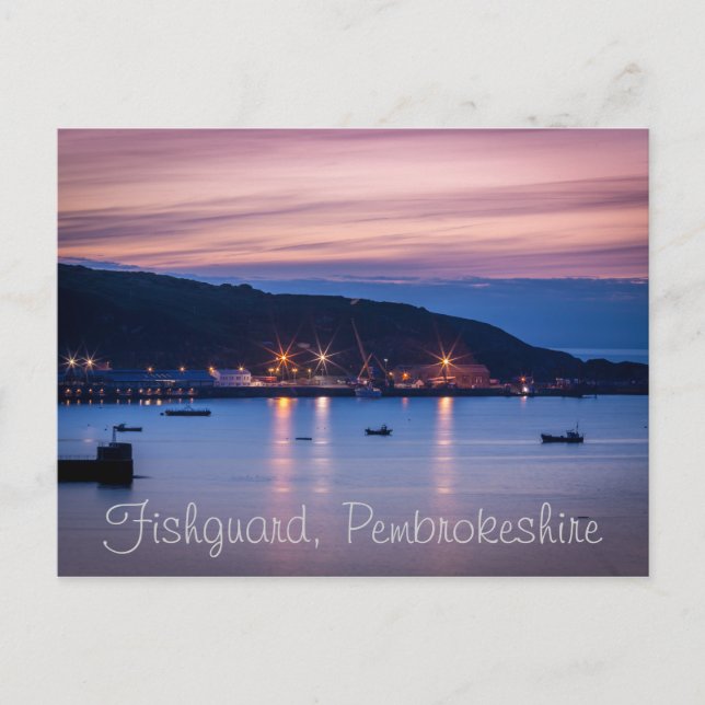 Postcard twilight Fishguard Pembrokeshire Wales (Front)