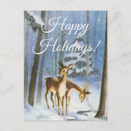 Postcard two Baby Fawn in a Snowy Forest