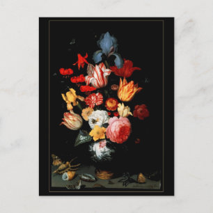 Postcard Vintage Art Still Life Flowers Bugs Shell