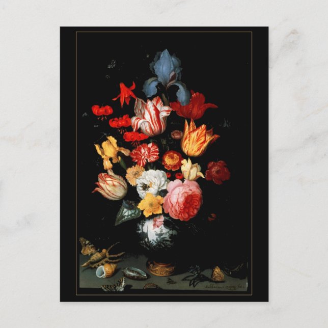 Postcard Vintage Art Still Life Flowers Bugs Shell (Front)