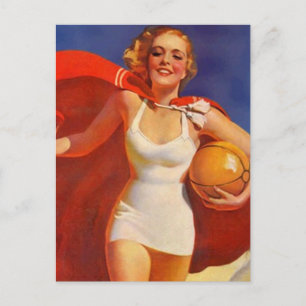 Postcard Vintage Beach Travel Vacation Lady PC