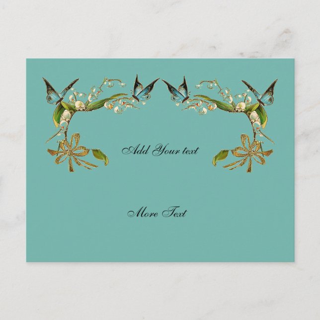 Postcard Vintage Butterflies Teal (Front)