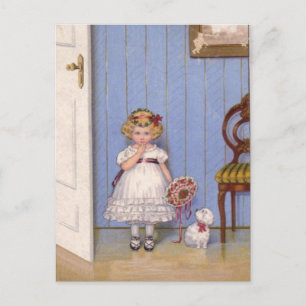 Postcard -Vintage Child & Puppy illustration