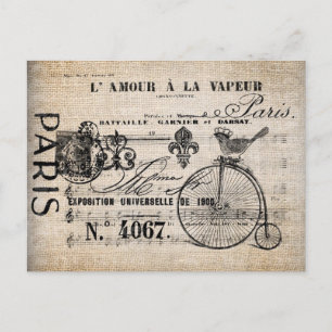 Postcard - Vintage French Bird Penny-Farthing Sign