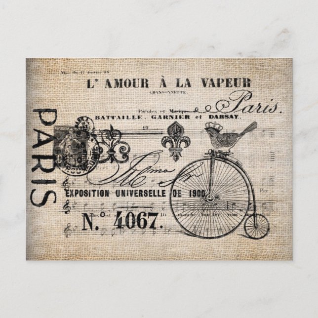 Postcard - Vintage French Bird Penny-Farthing Sign (Front)