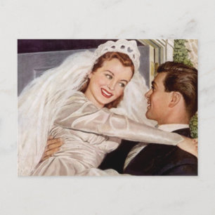 Postcard Vintage Happy Bride Groom Couple Wedding