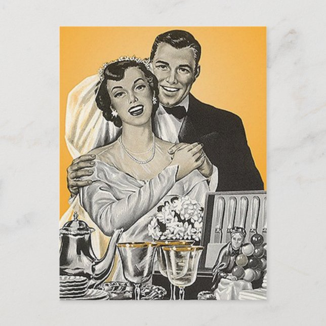 Postcard Vintage Happy Bride Groom Couple Wedding (Front)