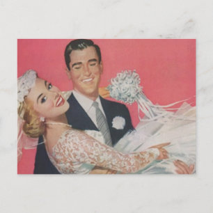 Postcard Vintage Happy Bride Groom Couple Wedding