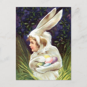 Postcard Vintage Happy Easter! Bunny Suit Hide Egg