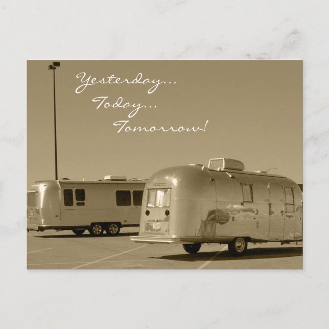 Postcard Vintage Retro Travel Trailer Road Trip (Front)