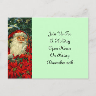 Postcard Vintage Santa & Poinsettias Holiday Party