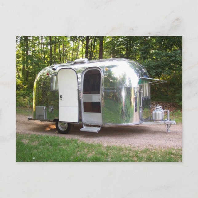 Postcard Vintage shiny aluminium AS caravel Traile (Front)