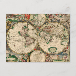 Postcard Vintage World Map 1689