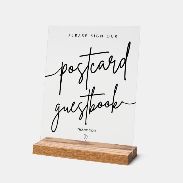 Postcard Wedding Guestbook Acrylic Sign (Angle)