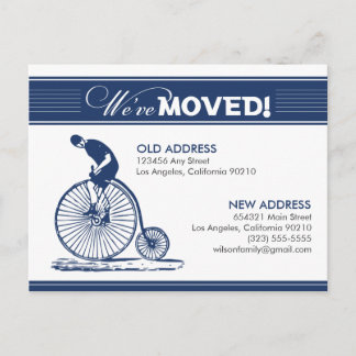 POSTCARD: We've Moved! Antique Bicycle (navy) Announcement Postcard
