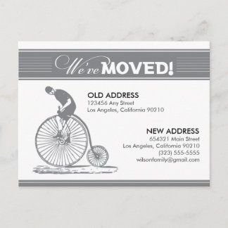 POSTCARD: We've Moved! Antique Bicycle (silver) Announcement Postcard