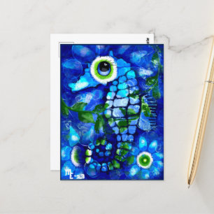 Postcard - Whimsical Seahorse Abstract Art Blue 